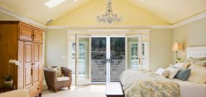 Double french doors and screens from master bedroom to private balcony