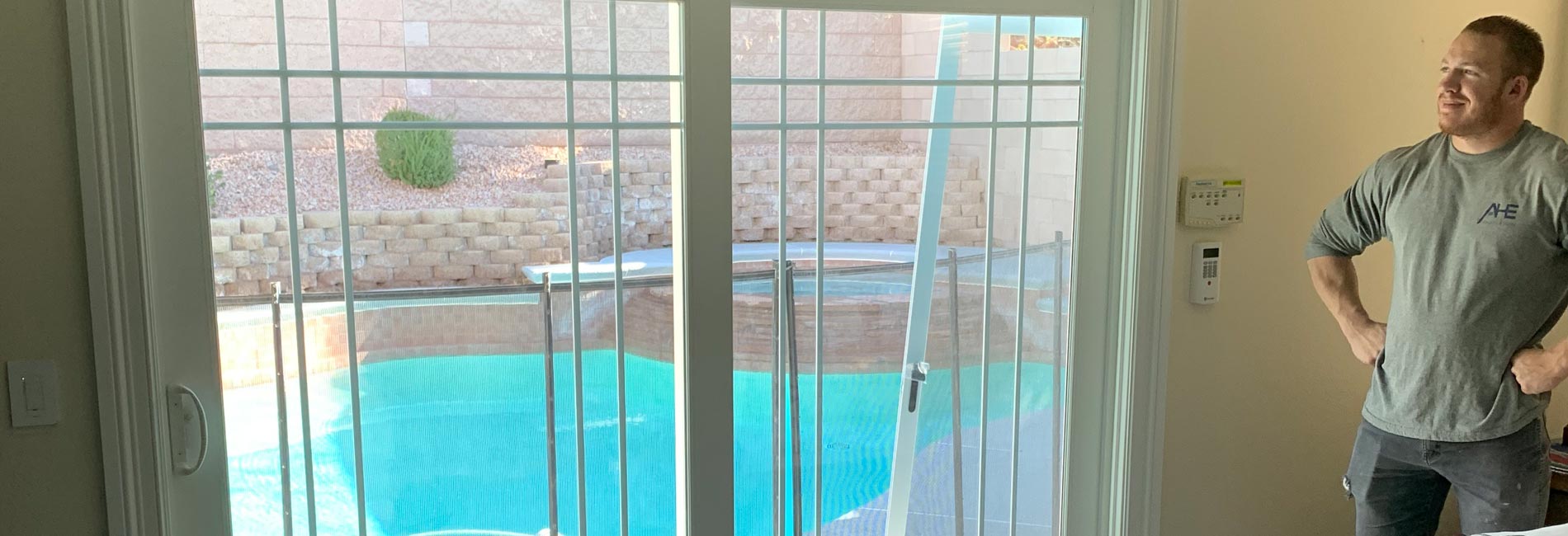 sliding patio door installation in las vegas with patterned floor-to-ceiling french sliding doors